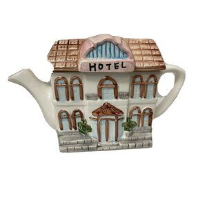 Vintage Cottage Hotel Teapot Tpot With Lid  8" X 5" X 2 1/2" Ceramic Multi Color